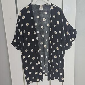 7th Ray Open Front Cardigan Small‎ Oversized Black Daisy Grunge 90s Beach Boho